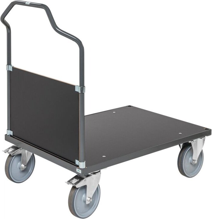 Kongamek ergonomischer Plattformwagen in dunkelgrau 1090x700x1065mm mit MDF-Platte und Schiebebügel mit Gummibereifung u...