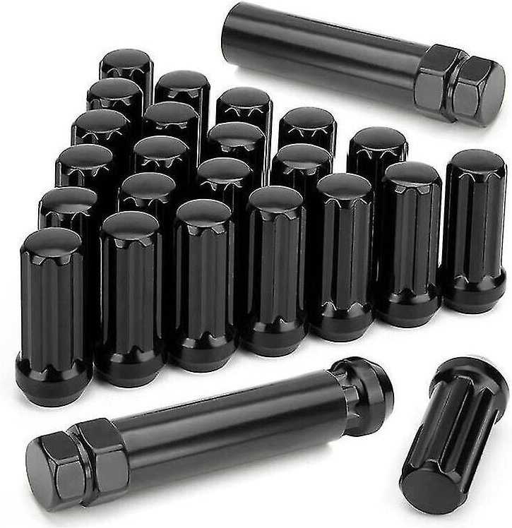 M14x1.5 Radmuttern 24 Stück 14mmx1.5 7 Spline Drive Awl Acorn Cone Radmuttern 2 Zoll lang schwarz mit 2
