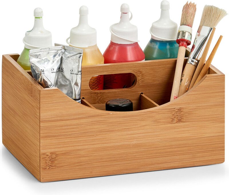 Ordnungsbox, Aufbewahrungsbox, Bambus-Container mit Trennwänden und Griff