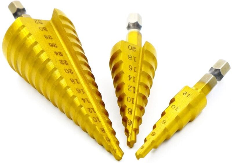 Memkey - Set mit 3 HSS-Stufenbohrern mit Titanbeschichtung, Universal-Sechskantschaft, 4 mm-12/20/32 mm, mit Nylontasche...