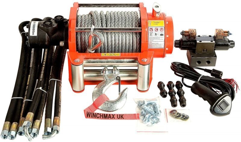Thumbnail - Hydraulik Winde 6804kg Winchmax Original Orange Winde. 25m x 12 mm Stahl Seil. 12V Steuersystem