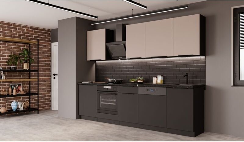 Thumbnail - Küchen Preisbombe - Küche siena + arona basic 280 cm Küchenzeile Küchenblock Einbauküche Kaschmir beige + Schwarz matt