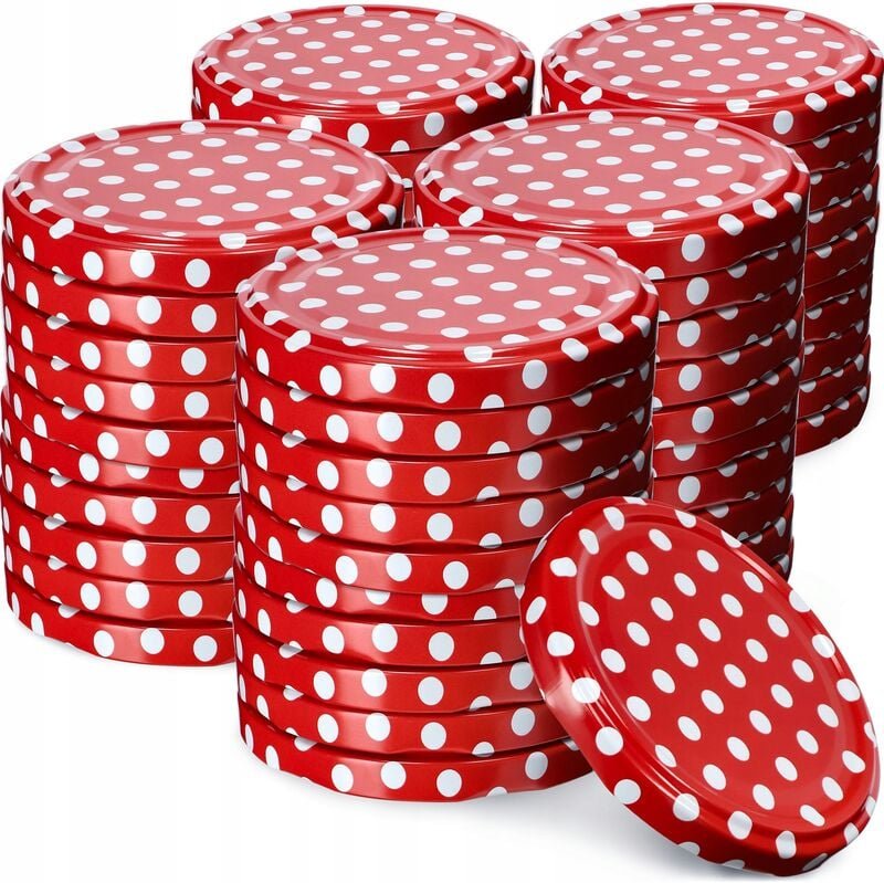 KADAX Schraubdeckel fi82 mm, Twist-Off-Deckel, 50 Stück, Rot gepunktet