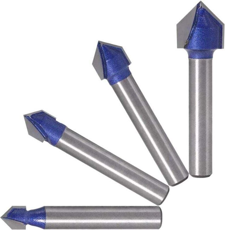 4 Stück 6,35 mm Schaft 90° V-Nut-Fräser-Bits für die Holzbearbeitung Fräsen 6,35 mm 7,94 mm 9,52 mm 12,7 mm Nutfräser V-...