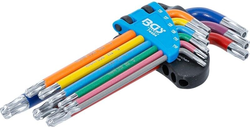 Bgs Technic - Winkelschlüssel-Satz Multicolour T-Profil (für Torx) mit Bohrung und Kugelkopf T10 - T50 9-tlg.