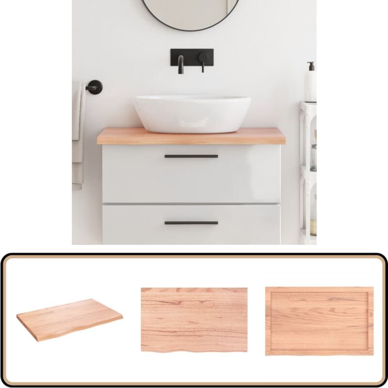 Waschtischplatte Hellbraun 80x50x(2-4) cm Massivholz Behandelt - Eichenholz Platte - Waschtischplatte - Badrenovierung -...