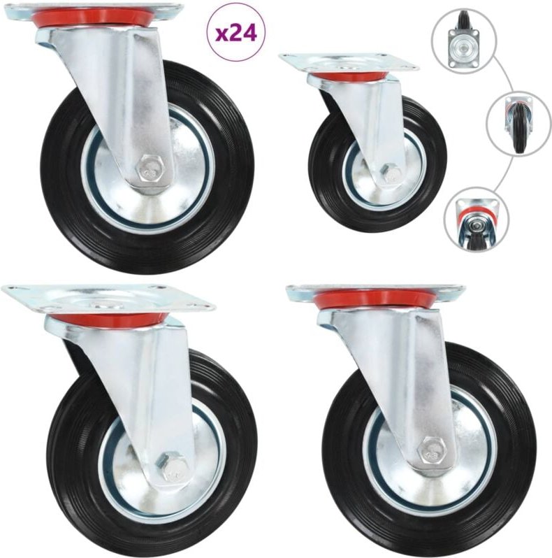 24 Stk. Lenkrollen 160 mm - Lenkrollen - Rollensatz - Industrierollen - Schwerlastrollen - Gummiräder - Home & Living