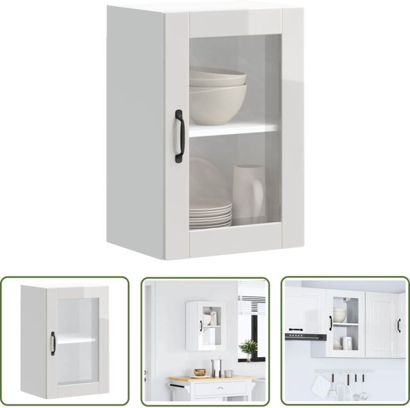 The Living Store - vidaXL Küchen-Hängeschrank mit Glastür Porto Hochglanz-Weiß