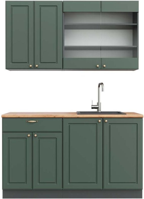 Vicco - Singleküche Fame-Line, Grün-Gold Landhaus/Anthrazit, 140 cm , ap Eiche