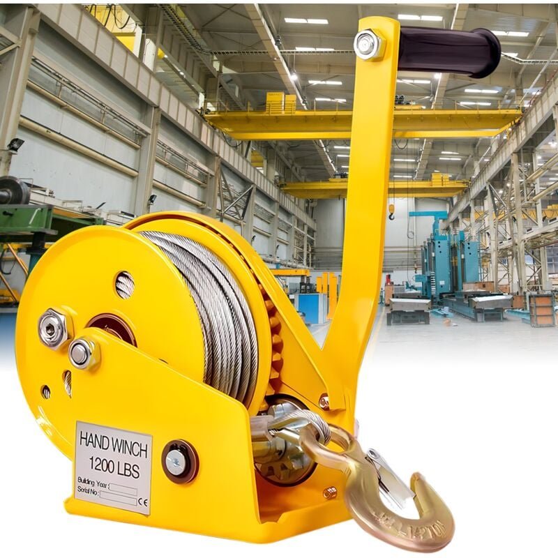 Seilwinde 500 kg 10 m, Ultrixe Handseilwinde zum horizontalen Ziehen von Lasten, Lasthaken mit Tropfenöffnung, Sperrhebe...