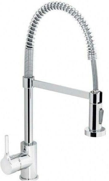 Spültischmischer mit hohem Federauslauf, ausgestattet mit 2-Strahl-Handbrause mit Magnetanschluss, Serie Denver.