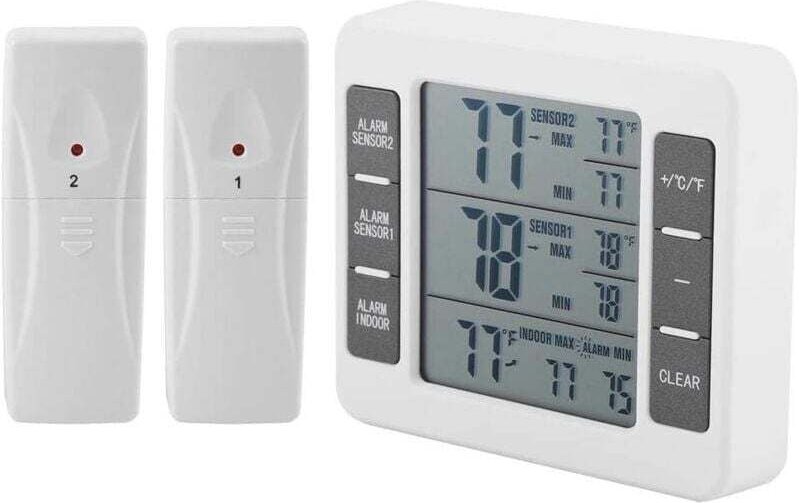 Kühlschrankthermometer, kabellose Digitalanzeige, Gefrierschranktemperaturüberwachung, Kühlschrankthermometer mit 2 Sens...