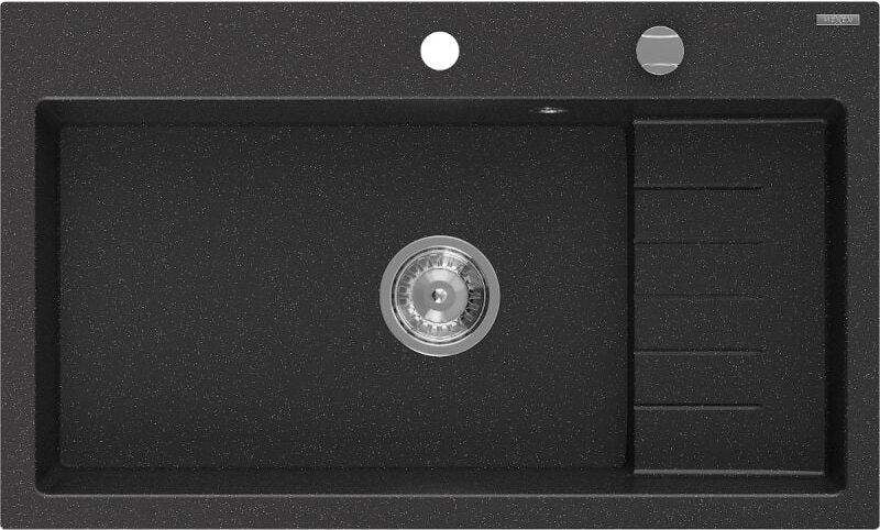 Omar Granitspüle 1-Becken 800 x 480 mm, schwarz/silber metallic, Syphon Chrom - 6520801005-73 - Mexen