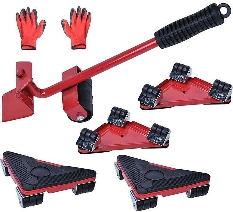 Möbeltransporter mit 360-Grad-Schwenkrädern, 300 kg Tragkraft mit Handschuhen für Sofas und Kühlschränke (rot)