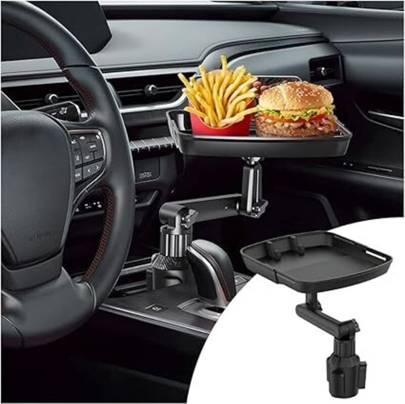 Lntyq - Getränkehalter-Tablett fürs Auto, multifunktionaler Auto-Tabletttisch zum Essen mit Handy-Steckplatz, universell...