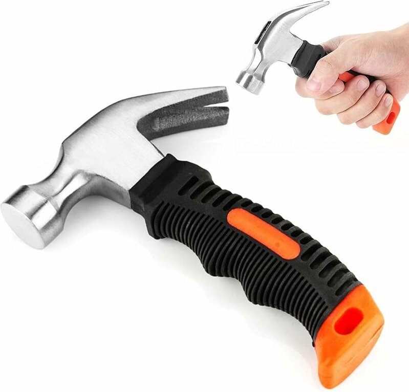 Mumu - Kleiner Hammer, Minihammer, Klauenhammer aus Stahl, rutschfester Klauenhammer, mit ergonomischem Gummigriff, für ...