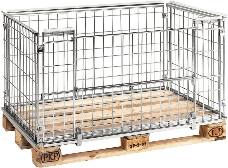 Kongamek Palettencontainer verzinkt 1020mm hoch vorne halb zu öffnen passend zu Europaletten 1200x800mm