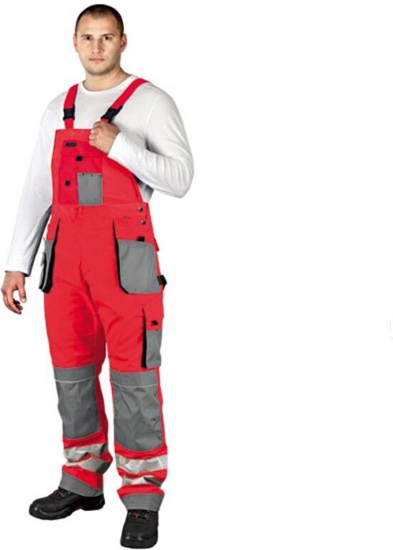 Arbeitslatzhose mit Reflektoren rot 48