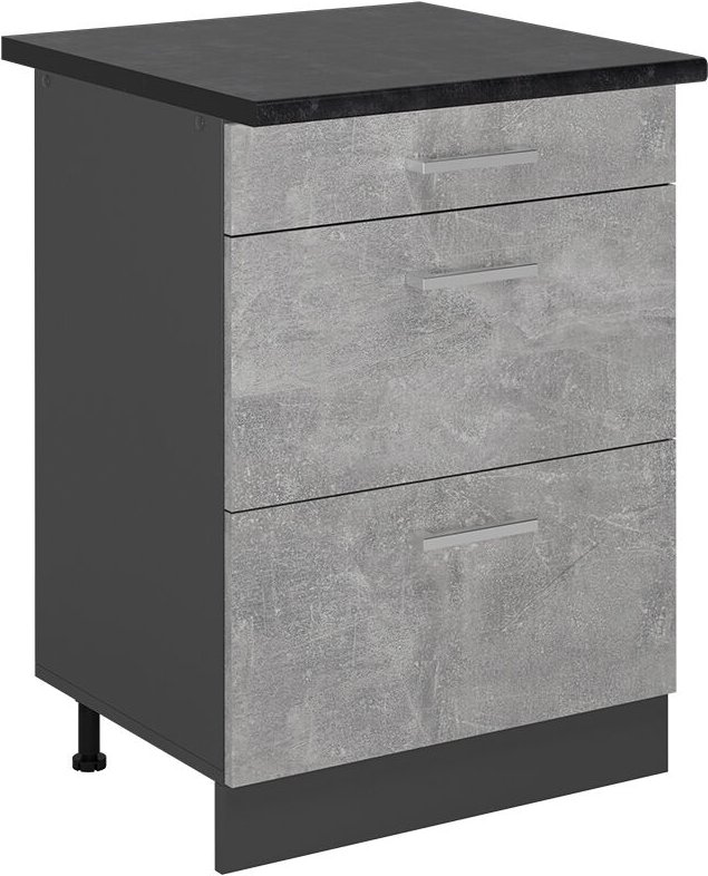 Vicco - Küchenunterschrank R-Line, Beton, 60 cm mit Schubladen, ap Anthrazit