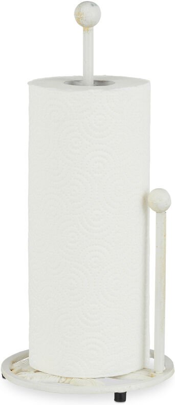 Relaxdays - Küchenrollenhalter stehend, Gusseisen, Küchenpapierhalter Retro, Landhausstil, Shabby-Chic, Höhe: 33 cm, Wei...