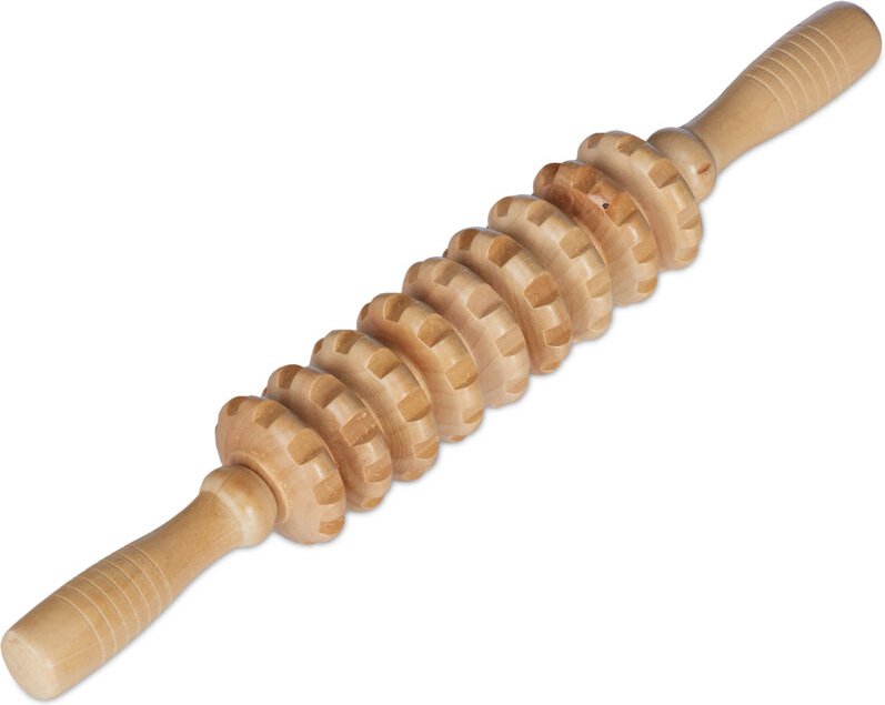 2 x Massage Roller Holz, Massagestab mit 2 Griffen, manuelles Massagegerät für Rücken, Nacken, Arme & Beine, natur