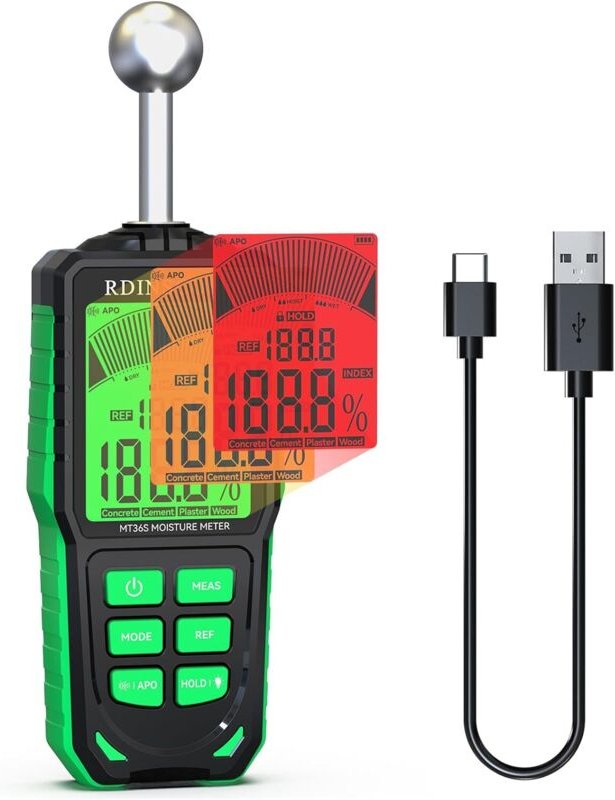 Feuchtigkeitstester, 20–40 mm Feuchtigkeitsdetektor, wiederaufladbarer Feuchtigkeitsmesser mit Farb-LCD-Bildschirm, zers...