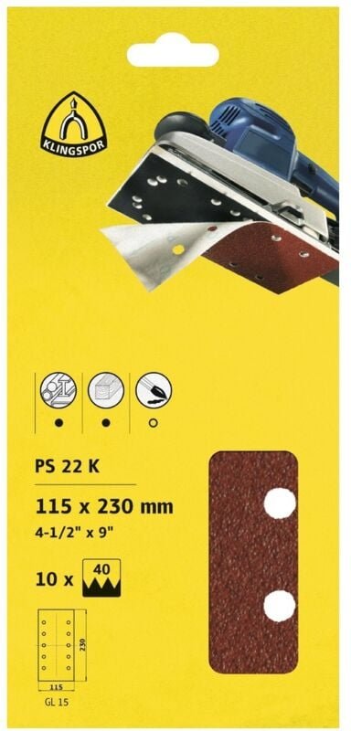 Thumbnail - Klingspor PS 22 K Streifen kletthaftend, 115 x 230 mm Korn 80 Lochform GL15, 10 Stk., SB-verpackt im Reiter