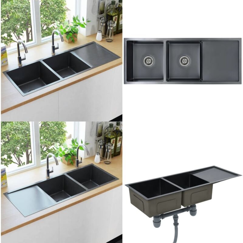 Handgefertigte Küchenspüle Schwarz Edelstahl - Küchenspüle - Küchenspülen - Home & Living - Schwarz