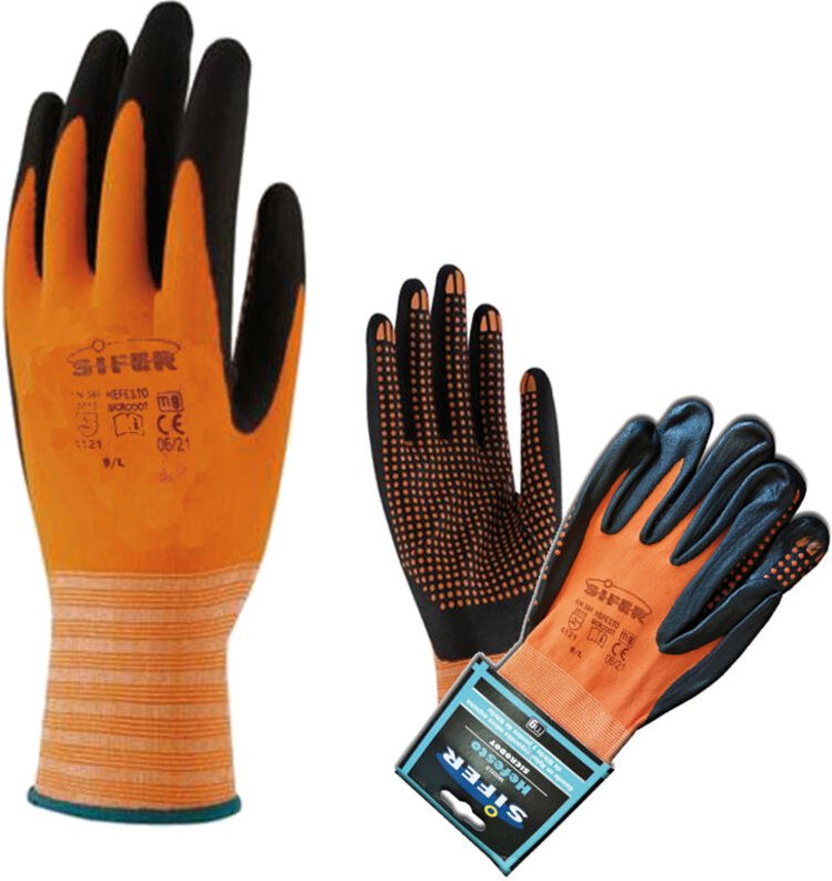 Fplus - sifer Nylon+Nitril-Handschuh mit Sicrodot-Punkten, Größe 9, orange, Modell Hefesto
