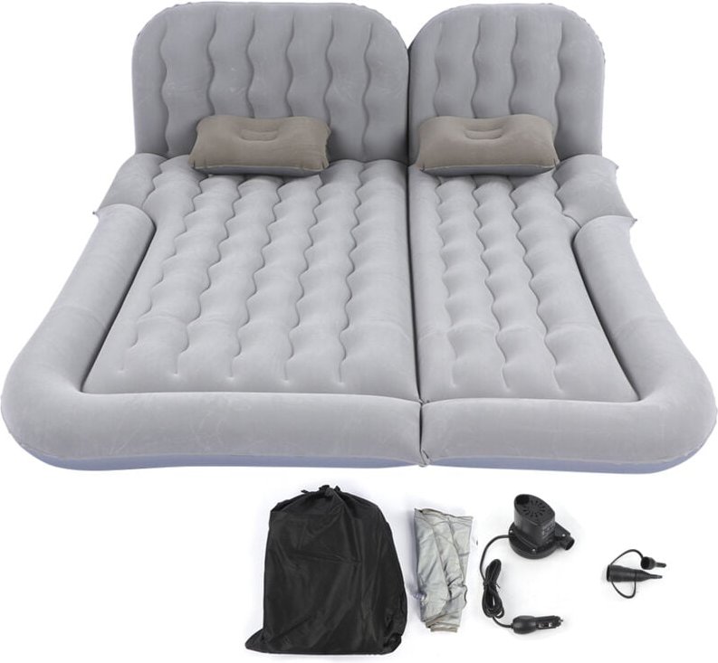 Ej.life - 2-in-1-Multifunktions-aufblasbare Reisematratze, PVC-Beflockung, weiches Schlafkissen für Auto, suv, Grau