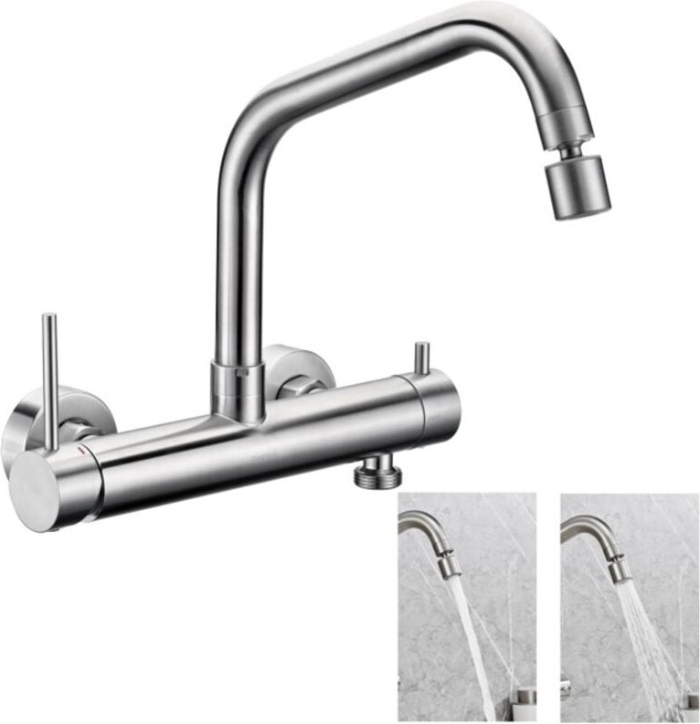 BuntHaus Wand-Küchenarmatur Wand-Küchenarmatur mit 2 Strahlarten 360° Schwenkbare Küchenarmatur Spülbeckenarmatur aus Ge...