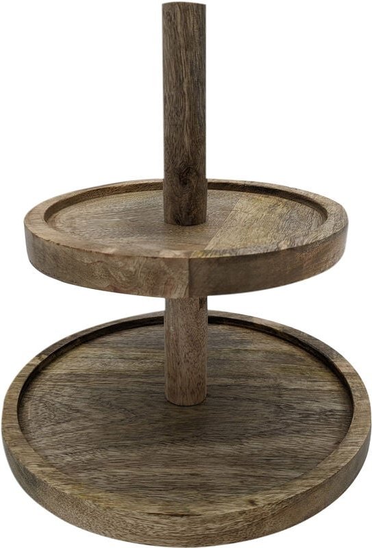 Mangoholz Etagere mit 2 Ablagen - 25 cm - Servierständer aus Holz - Massivholz Etagenständer Servierplatte Obst Snack De...