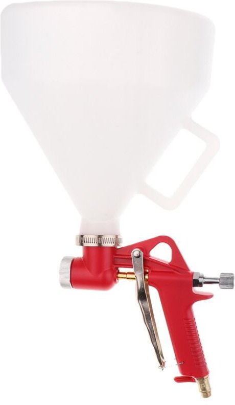 Gipspistole mit 6-Liter-Eimer und 3 Düsen. Pneumatische Gipspistole