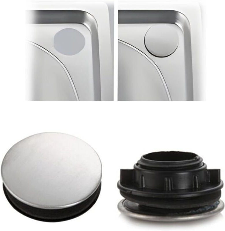 Lntyq - 2er-Set Edelstahl-Spülbeckenabdeckung für runden Überlaufstopfen, dekoratives Element zum Abdecken des Überlaufl...