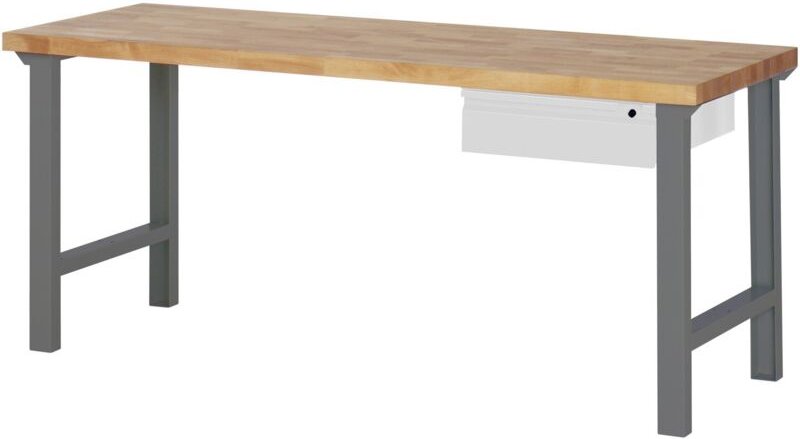 Werkbank Premium, 1 Schublade, 200x70x84 cm, gefertigt aus pulverbeschichtetem Stahl und Buchenholz, perfekt für Montage...