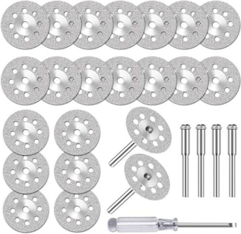25 Stück Diamant Trennscheiben (22mm) für Dremel Rotationswerkzeug Zubehör, Mini Diamantscheibe mit 4 Stück 3 mm Dorn fü...