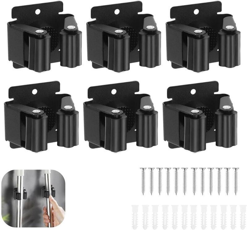 Wandbesen-Aufhänger, 6 Stück, Wandbesenhalter, Wandbesenhalter, Wandbesen-Clip, Mopphalter für Badezimmer, Küche, Büro, ...