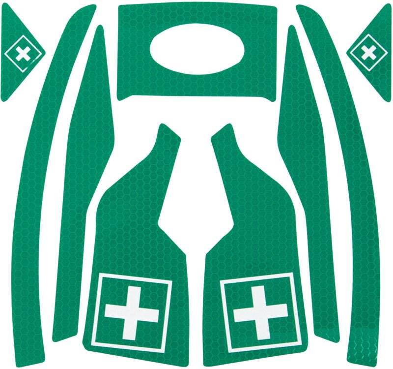 Satz mit 10 - Reflexaufkleber CR2 zum Anbringen an den Evo Vista Rettungshelmen in Grün