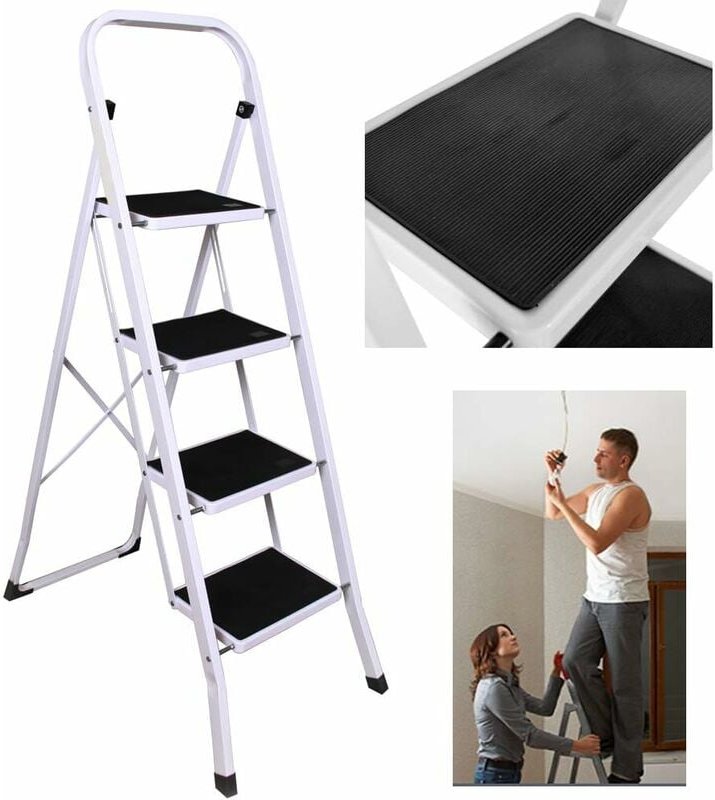 Trittleiter 4 Stufen klappbar, Stahl Sicherheits Stehleiter, Tragbare Faltet Rutschfest Belastbar bis 150 kg, Haushalt S...