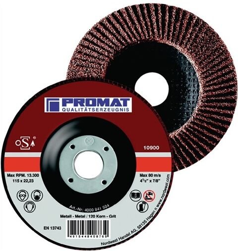 Promat - Fächerscheibe ø 115 mm Körnung 80 konisch Stahl/Holz Normalkorund