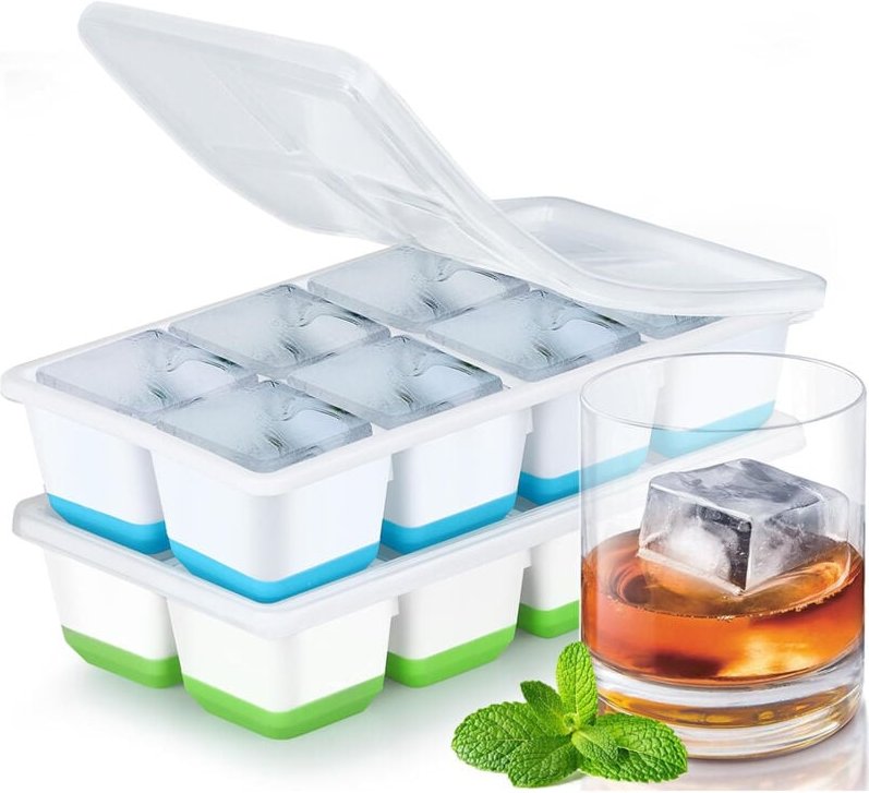 Longziming - 2er Set Eiswürfelbehälter, Eiswürfelformen, Eiswürfelschalen mit Deckel, Silikon Eiswürfelschalen, für Whis...