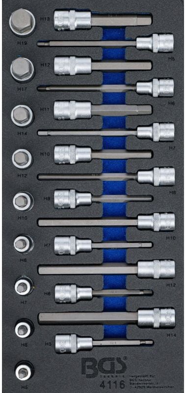Bgs Technic - Werkstattwageneinlage 1/3: Bit-Einsatz-Satz Antrieb Innenvierkant 12,5 mm (1/2') Innensechskant 24-tlg.
