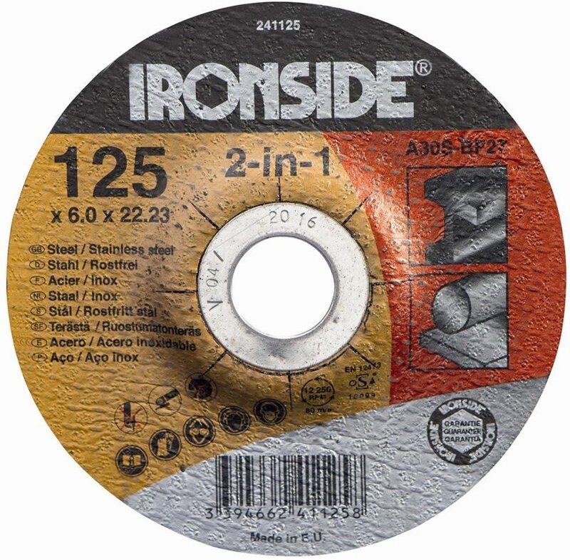 Schruppscheibe für Metall 125/6mm gekröpft, Bohrung 22 mm