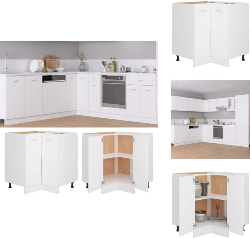 Eckunterschrank Weiß 75,5x75,5x81,5 cm Holzwerkstoff - Küchenmöbel - Eckschränke - Holzschrank - Weißer Schrank - Wohnzi...