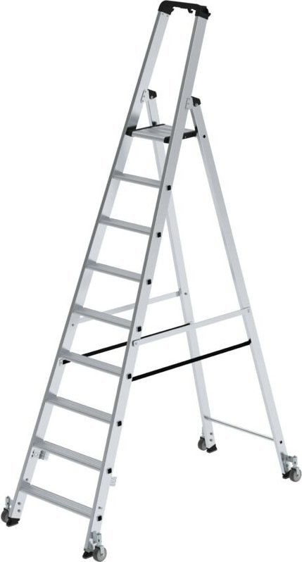 Thumbnail - Günzburger Steigtechnik - Stufen-Stehleiter einseitig begehbar mit Rollen 9 Stufen - 041109