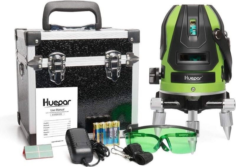 Huepar 6141G Niveau Laser Croix Vert avec Point d'Aplomb, Auto-nivellement Commutable Ligne Horizontale et 4 Lignes Vert...