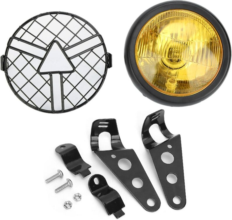 Jeffergarden - Universal Motorrad Retro Grill Scheinwerfer Frontscheinwerfer mit Lampenschirm Grillabdeckung Halterung 5...