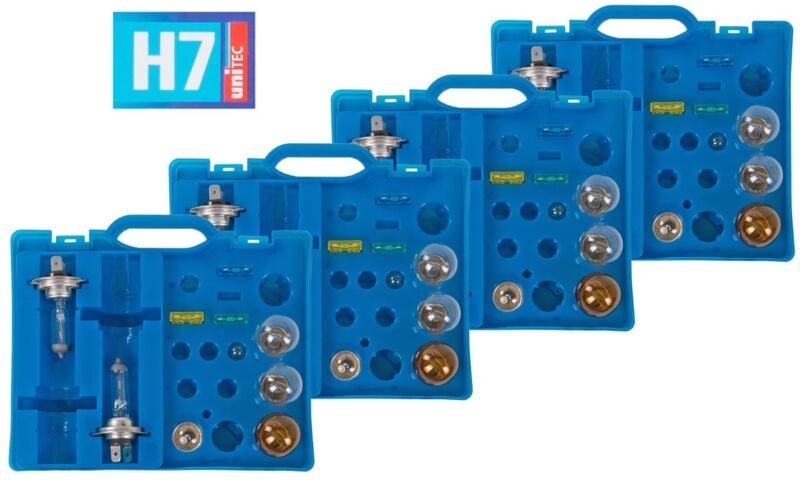 Unitec - 4x Auto-Ersatzlampen-Koffer H7 Scheinwerfer Bremslicht Blinklicht Rücklicht