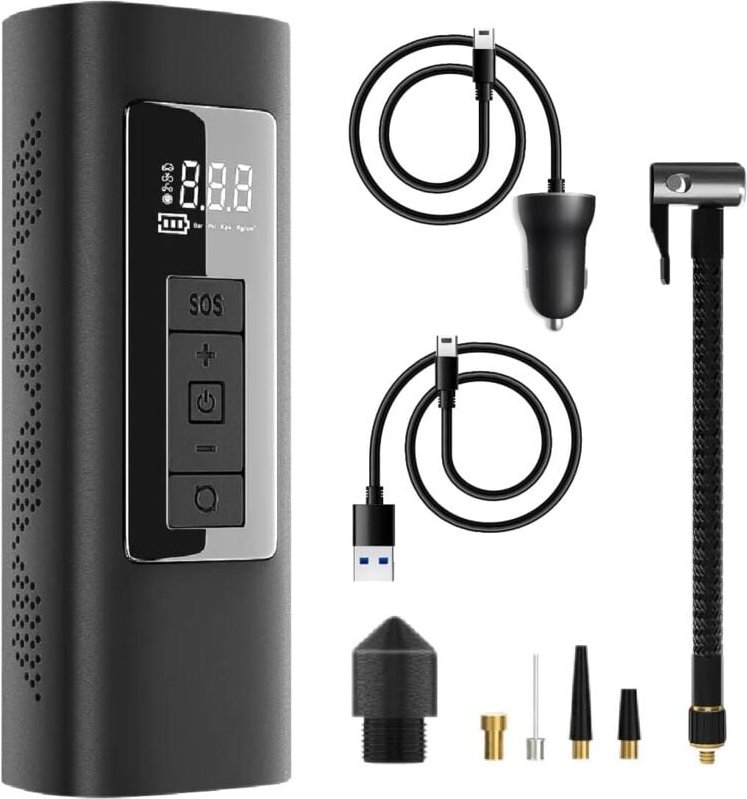 Thumbnail - Lntyq - 6000 mAh 150 psi Auto-Luftkompressor Tragbarer elektrischer Inflator für Fahrrad, Motorrad, Bälle Mit Taschenlam...