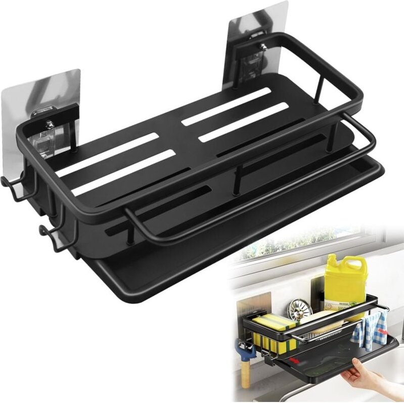Spülbecken Organizer Hängend Schwarz Küchen Spülbecken Organizer Aluminium Kein Bohren mit Handtuchhalter und Haken Sink...